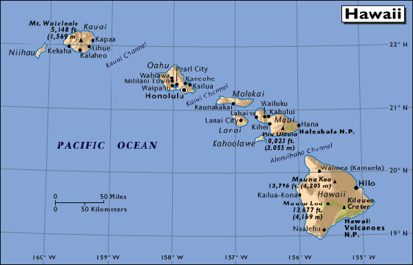 Havajské ostrovy mapa